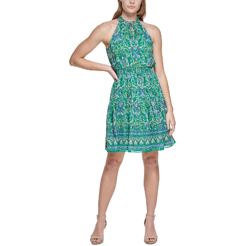 women's mini dressesVince Camuto Womens Smocked Midi Fit & Flare Dress