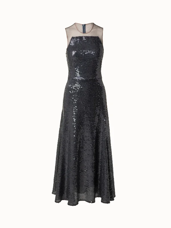 Ribbon DressLong Sequined Evening Gown in A-Line