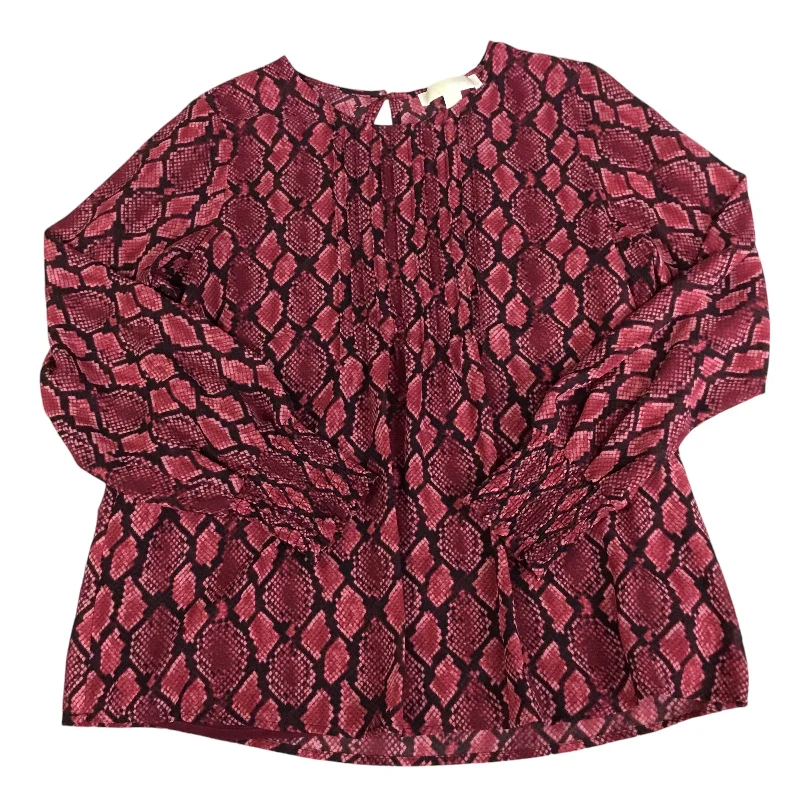 women's tops with geometric patternsTop Long Sleeve By Michael By Michael Kors In Snakeskin Print, Size: M