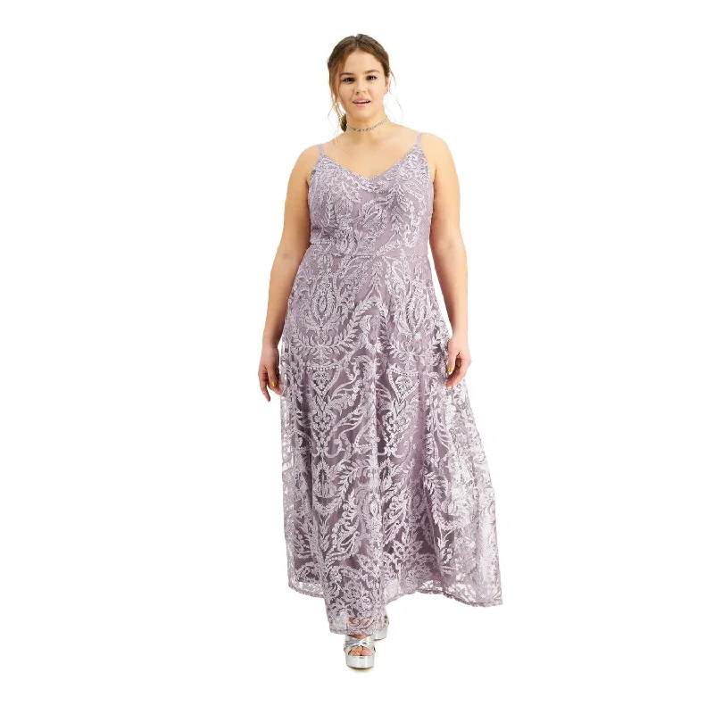 women's apple-shaped body dressesSpeechless Women's Shimmer Embroidered Evening Dress Purple 22W