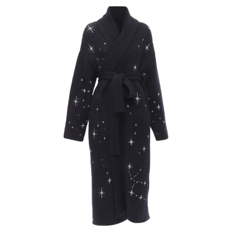 women's coats for snowboardingAlanui alpaca chunky knit navy blue silver starburst cardigan coat robe