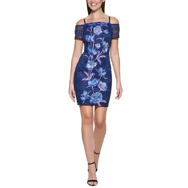 Short-Sleeve DressGuess Women's Embroidered Floral Bodycon Dress Blue Size 14