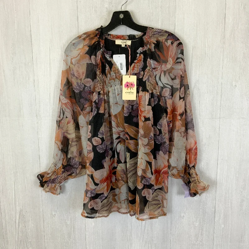 women's tops with lace-up frontsTop Long Sleeve By Entro In Floral Print, Size: S