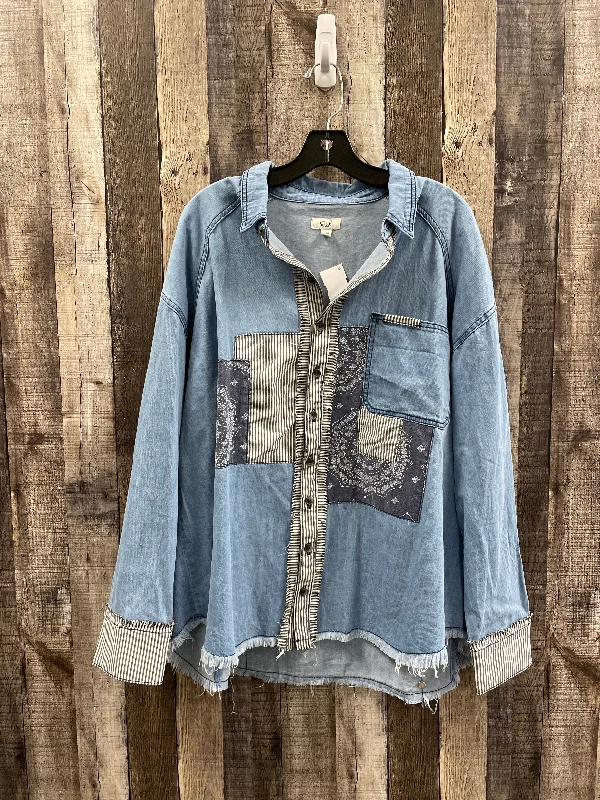 women's tops with bell sleevesTop Long Sleeve By Easel In Blue Denim, Size: L