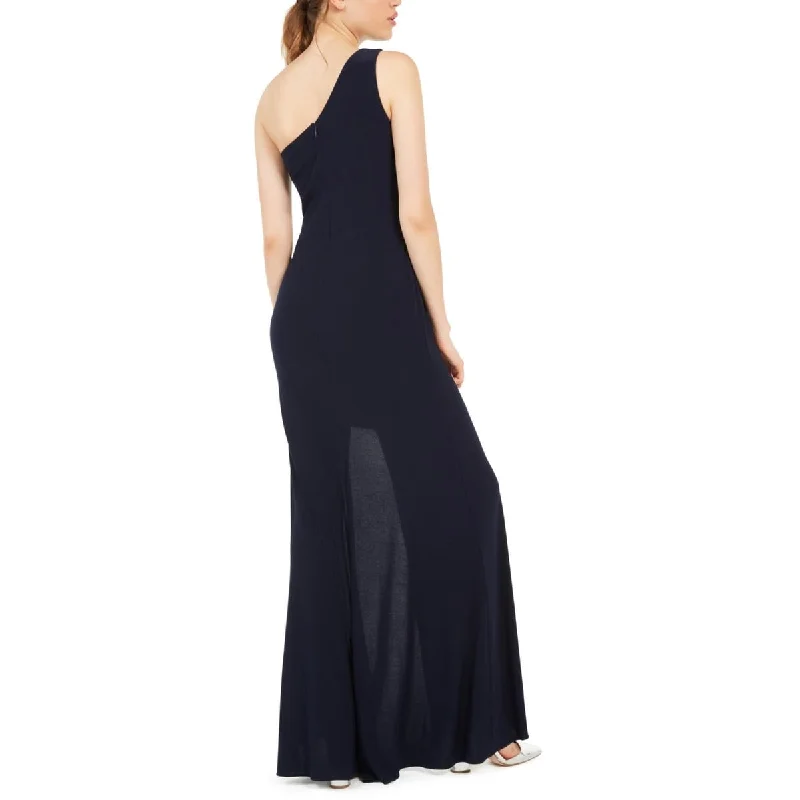 Crepe DressBlondie Nites Women's One Shoulder Slit Evening Dress Blue Size 13