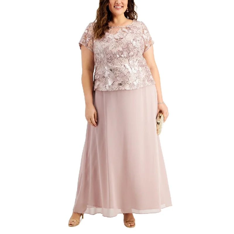 Casual DressAlex Evenings Women's Mixed Media Gown Pink Size 20W