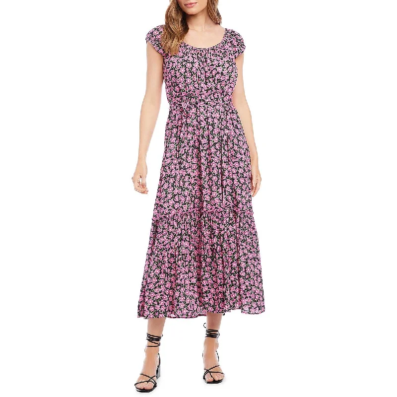 women's evening dressesKaren Kane Womens Floral Scoop Neck Midi Dress