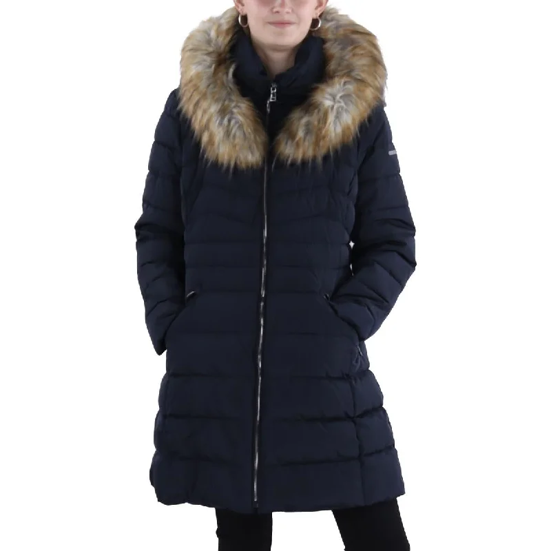 classic women's coatsWomens Faux Fur Trim Hooded Puffer Jacket