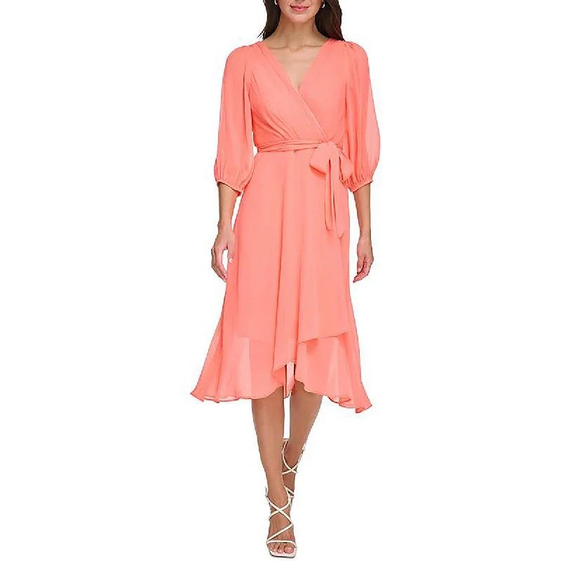 women's fashionable dressesDKNY Womens Chiffon Surplice Midi Dress