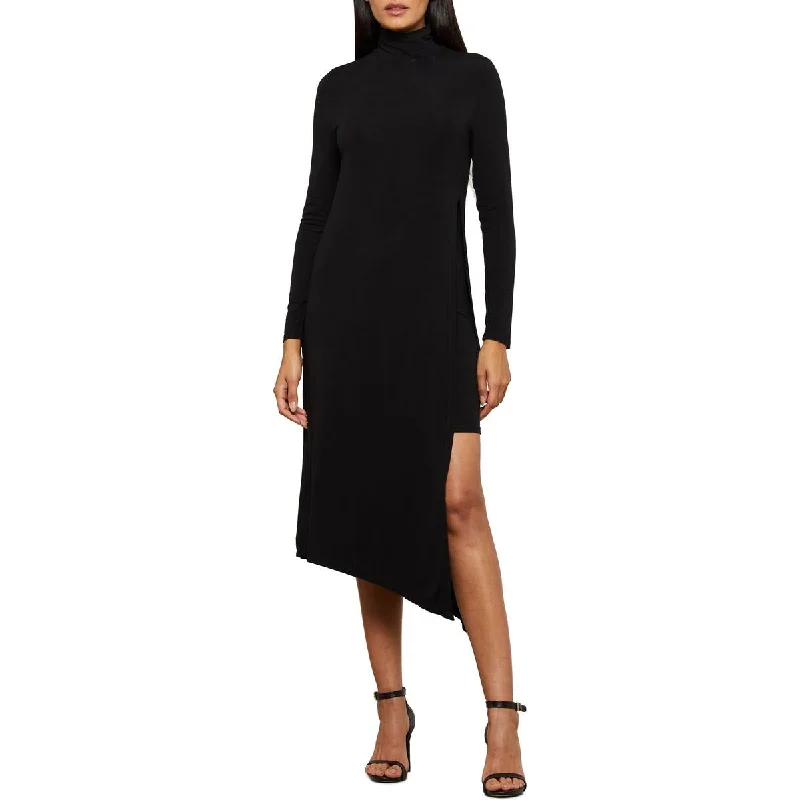 women's beach dressesBCBGMAXAZRIA Womens Turtleneck Asymmetric Midi Dress