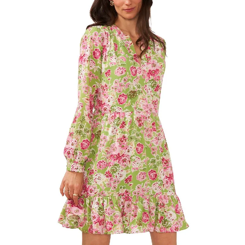 women's short-sleeved dressesVince Camuto Womens Floral Midi Shift Dress