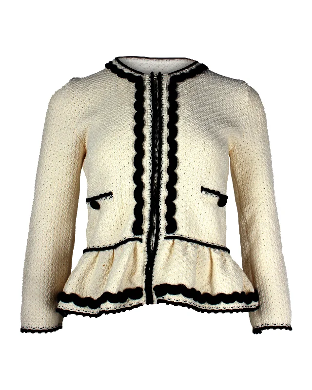 women's coats for those who want to make a fashion statementRED Valentino Ric-Rac Zip Peplum Jacket in White Cotton