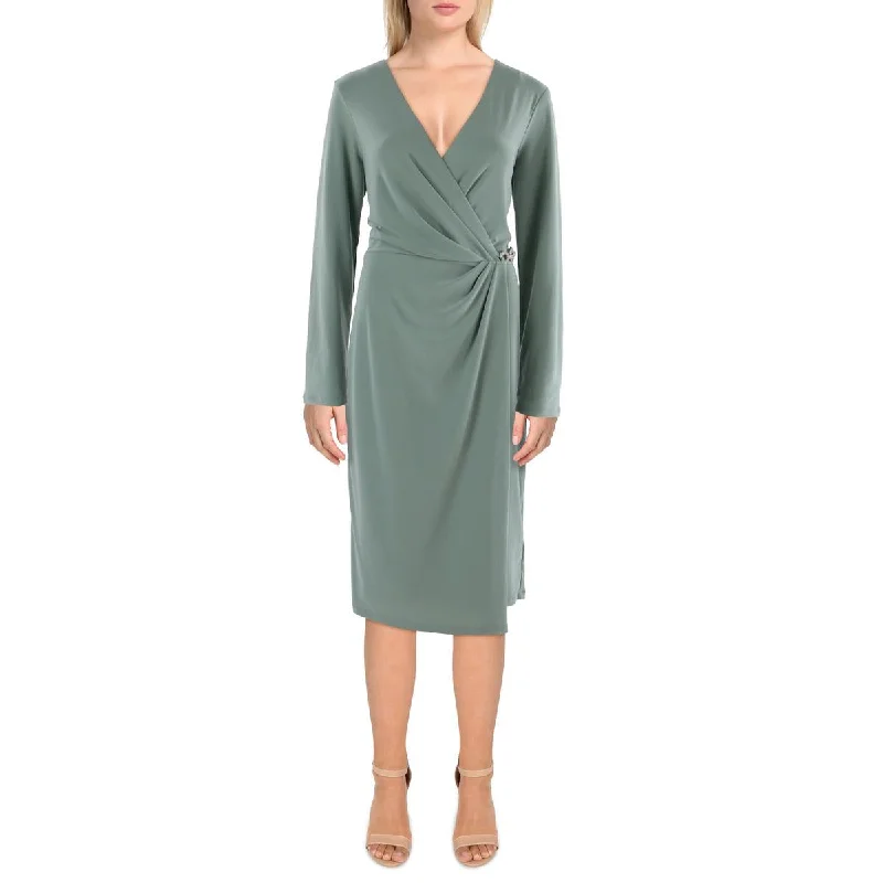 women's machine-washable dressesLauren Ralph Lauren Womens Pleated Midi Wrap Dress