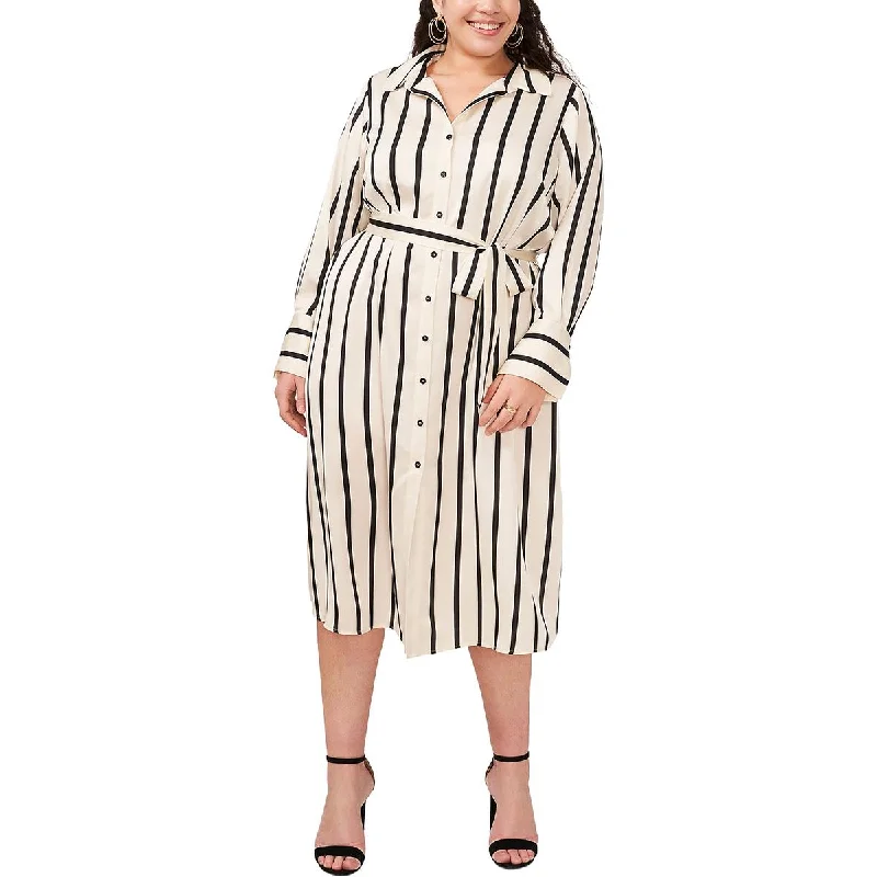 women's spaghetti strap dressesVince Camuto Womens Plus Striped Midi Shirtdress