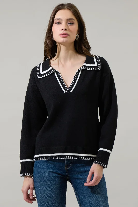 women's stylish topsHaines Contrast Collared Sweater