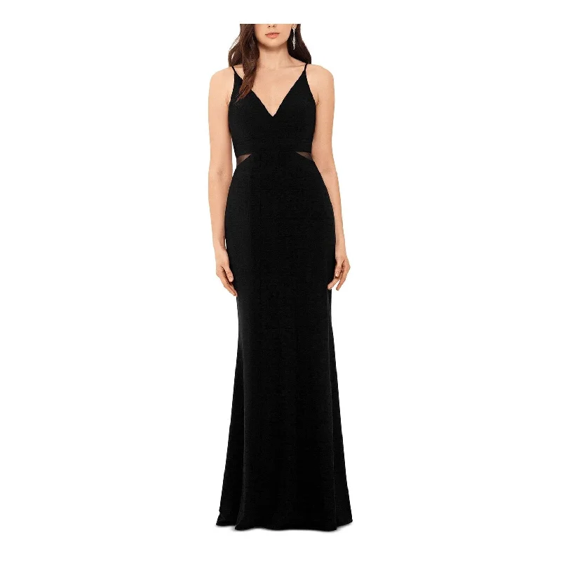 Pastel DressXSCAPE Women's Spaghetti Strap V Neck Full Length Sheath Evening Dress Black Size 10