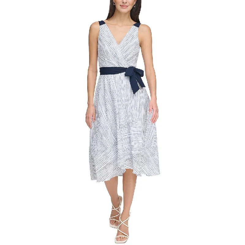 women's club dressesDKNY Womens Striped Sleeveless Midi Dress