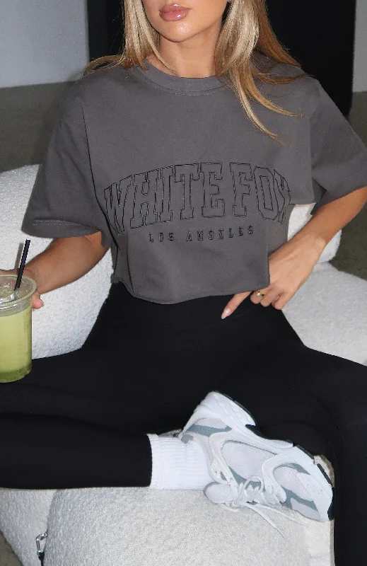 women's tops for those who love to dress up their casual looks with stylish topsLet's Get Started Oversized Cropped Tee Charcoal