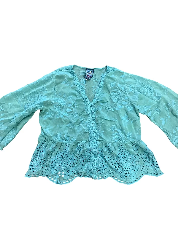 women's tops with floral printsTop Long Sleeve By Johnny Was In Blue, Size: Xl