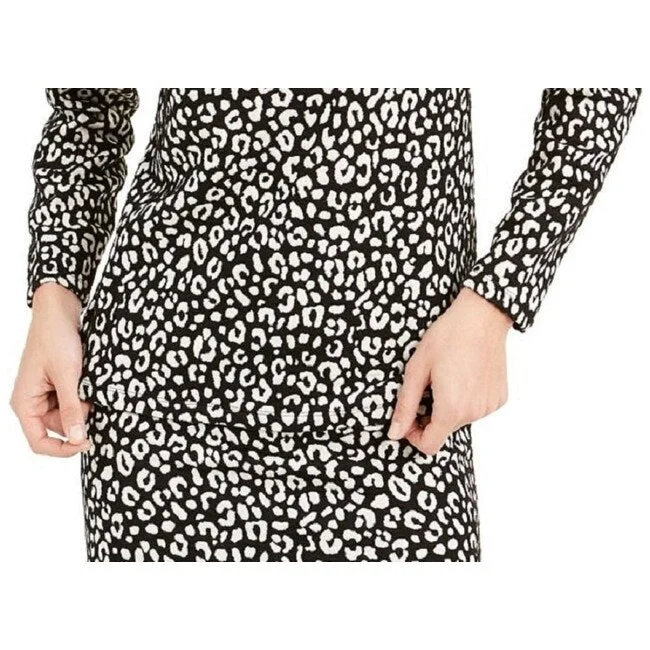 women's bell-sleeved dressesMichael Kors Women's Leopard Print Long Sleeve Crew Neck Above The Knee Body Con Evening Dress Black Size X-Large