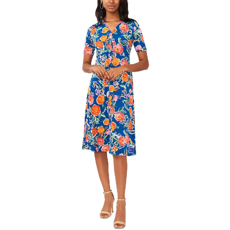 Wedding DressMSK Womens Petites Twist Front Floral Print Midi Dress