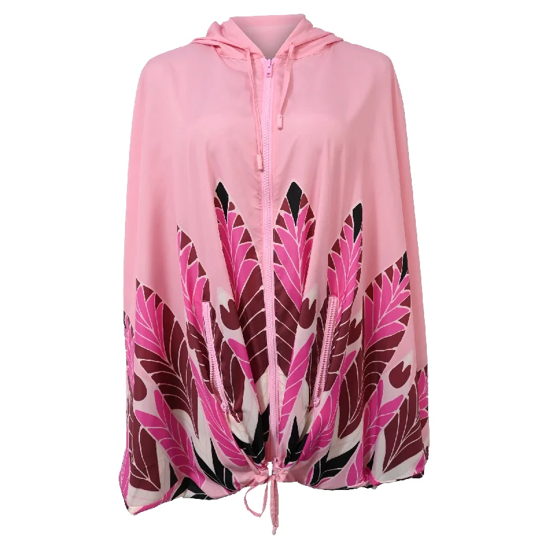 women's shearling coatsValentino Garavani Printed Zipped Hooded Jacket in Pink Polyamide