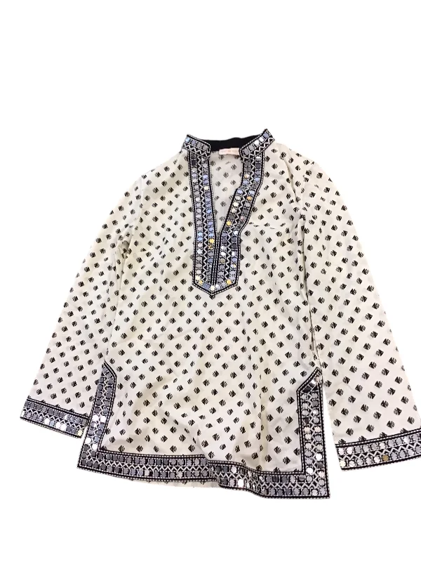 women's tops for those who want to add a touch of elegance and sophistication to their everyday wearTop Long Sleeve Designer By Tory Burch In Black & White, Size: 6