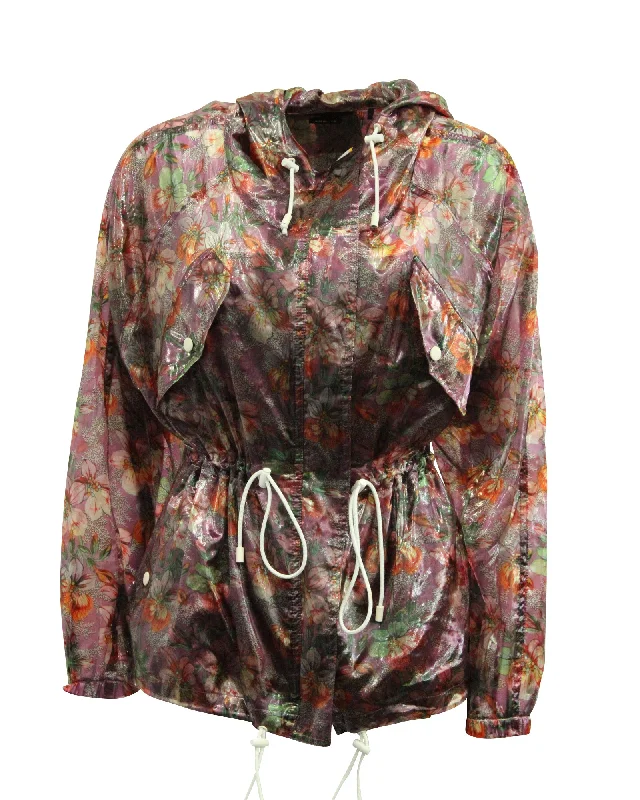 women's coats for breastfeeding mothersIsabel Marant Olaz Floral-Print Hooded Jacket in Multicolor Polyester