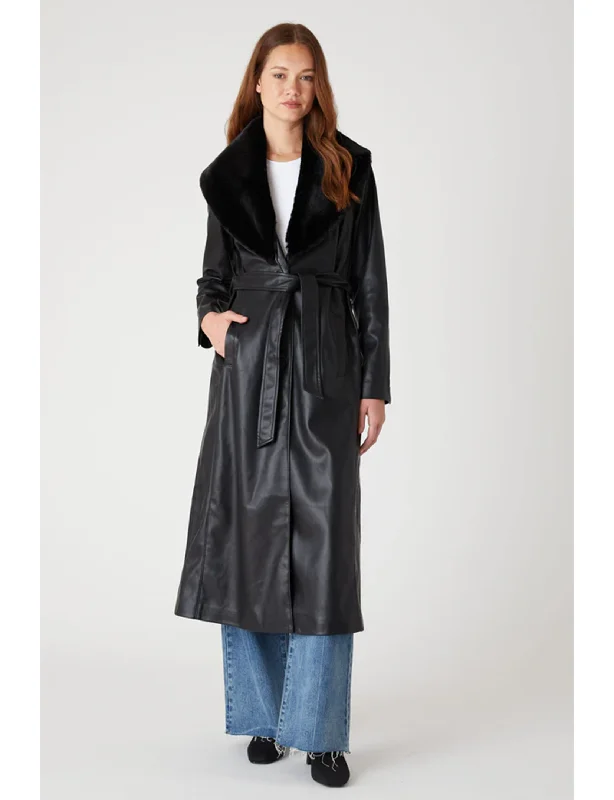 women's coats for those who appreciate timeless fashionVegan Leather Belted Trench, Late Night Feels