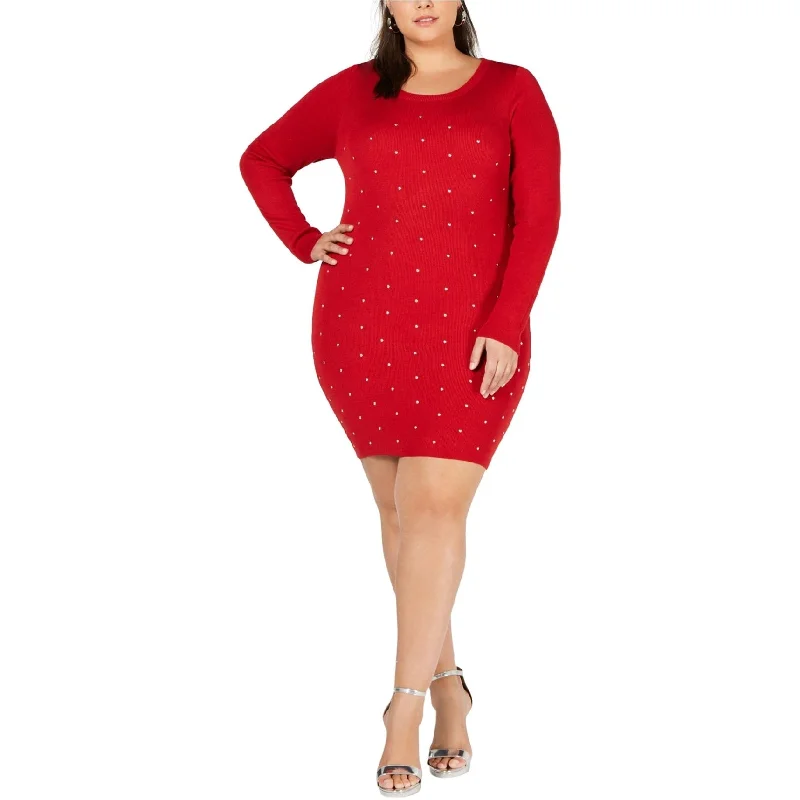 women's high-low dressesPlanet Gold Womens Studded Bodycon Sweater Dress, Red, 1X