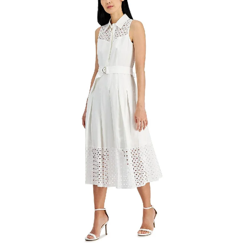 women's lightweight dressesAnne Klein Womens Linen Blend Eyelet Midi Dress