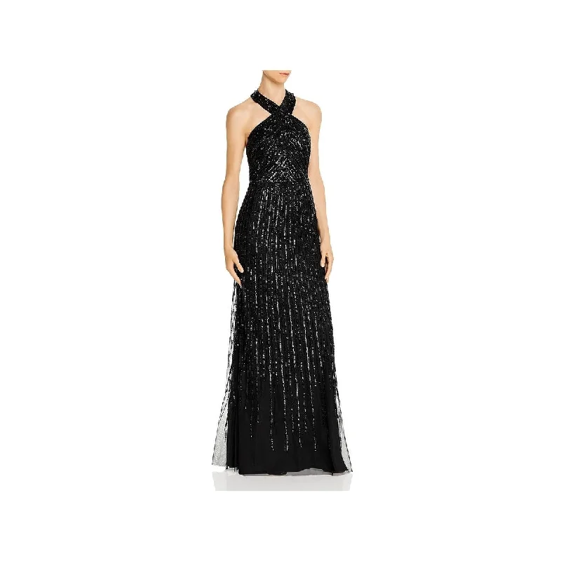 Short-Sleeve DressAdrianna Papell Women's Beaded Halter Evening Dress Black Size 4