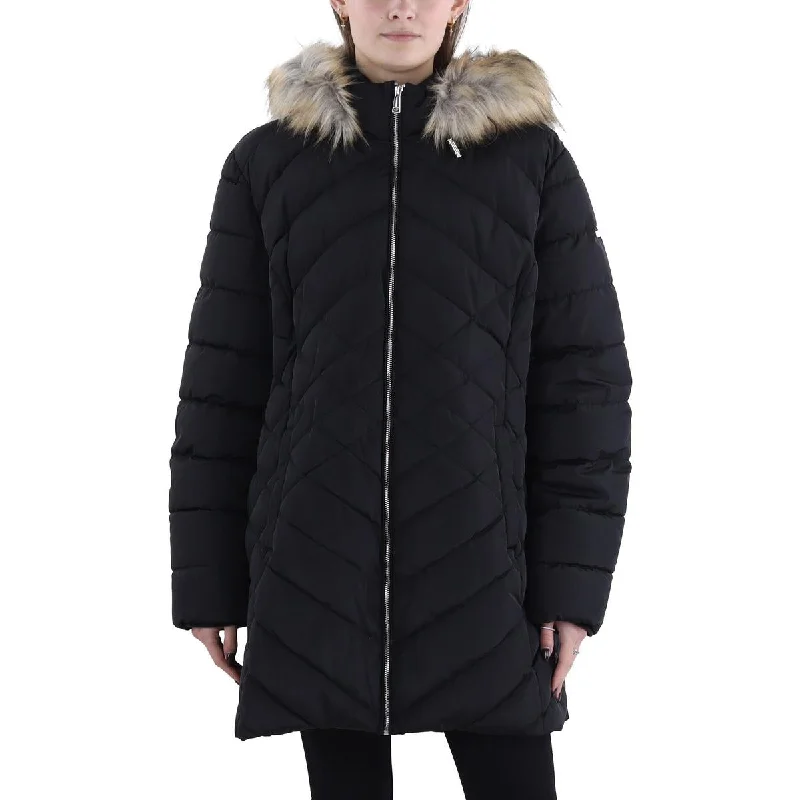 parkas for womenWomens Faux Fur Trim Hooded Puffer Jacket