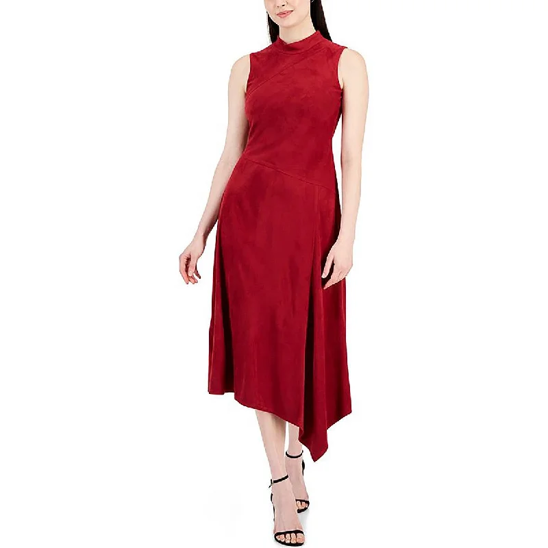 women's apple-shaped body dressesTaylor Womens Faux Suede Mock Neck Midi Dress