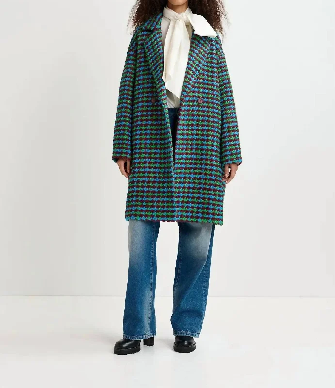 women's coats in bold colorsGiral Wool Tweed Oversized Coat In Blue/burgundy/green