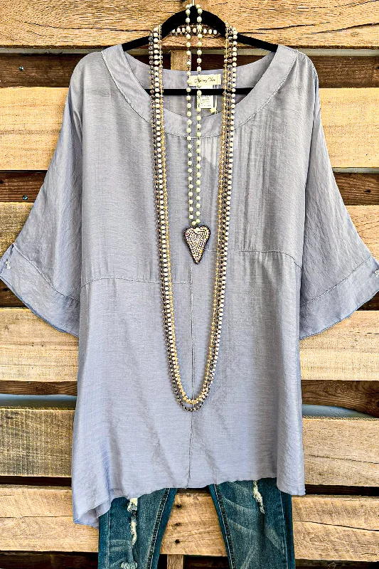 women's tops for beach outingsFresh Take Oversized Tunic - Light Grey