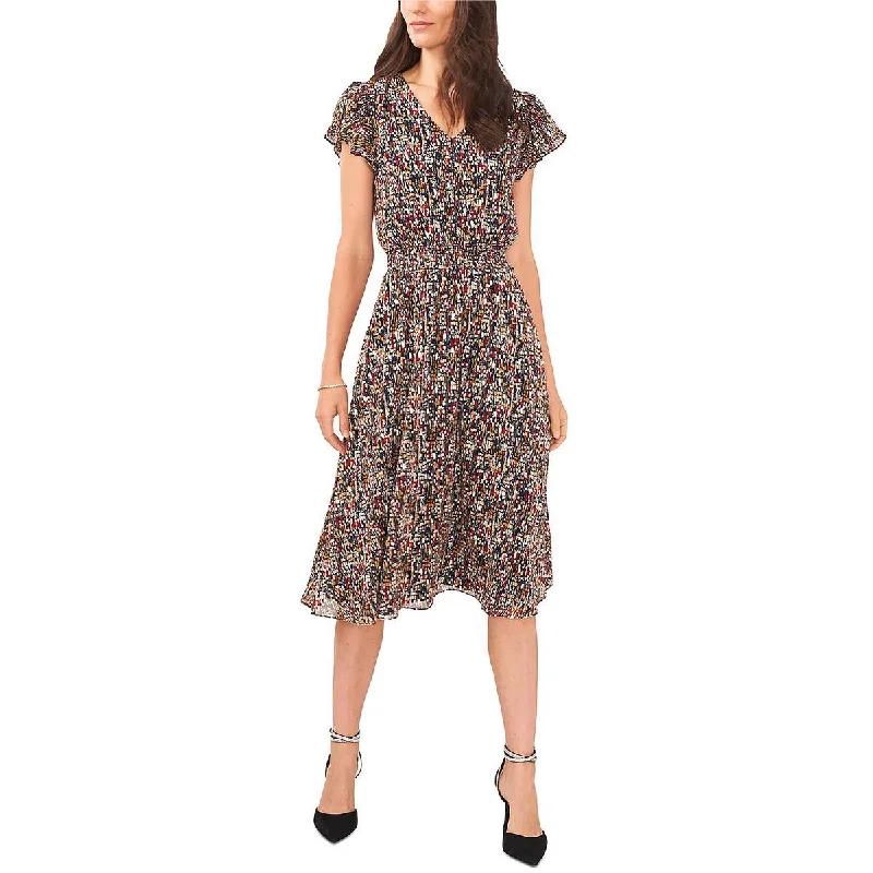 Tea-Length DressMSK Womens Petites Printed Midi Fit & Flare Dress