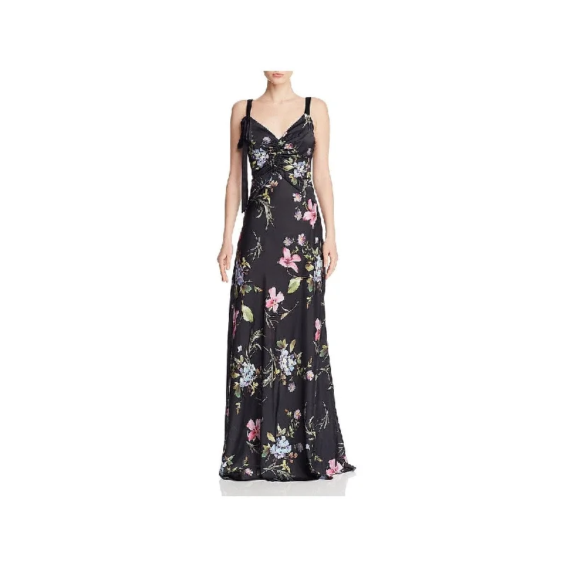 Cocktail DressJill Stuart Women's Satin Floral Evening Dress Black Multi Size 10