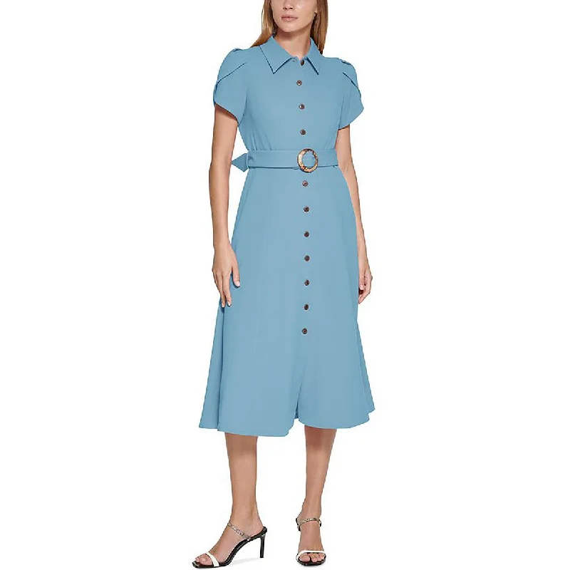 women's satin dressesCalvin Klein Womens Midi Puff Sleeve Shirtdress