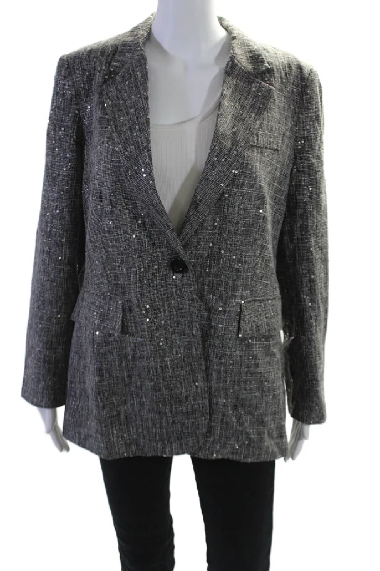 women's coats for relaxed weekendsInsight Womens Holiday Sparkle Sequined Blazer Jacket Black White