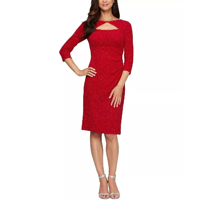 Elegant DressAlex Evenings Women's Glitter Cutout Sheath Dress Red