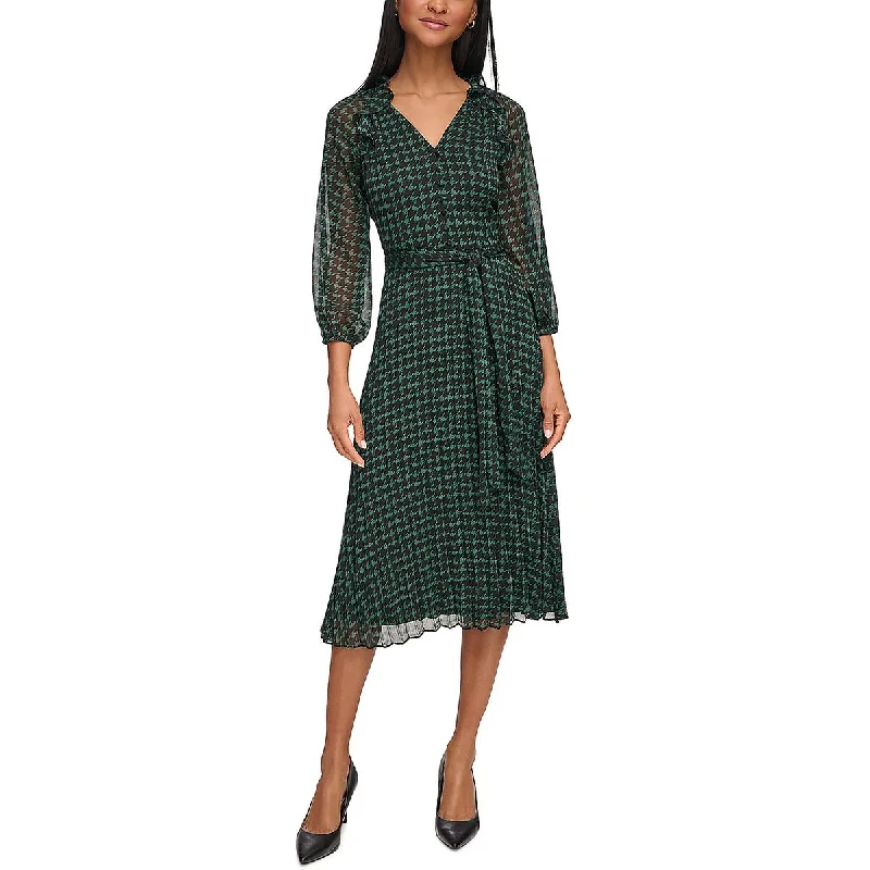 Beaded DressKarl Lagerfeld Paris Womens Chiffon Houndstooth Midi Dress