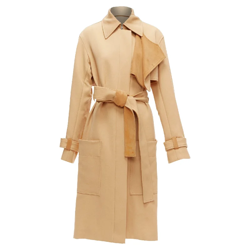 women's coats with geometric patternsCeline Phoebe Philo Wool Leather Trim Deconstructed Trench Coat