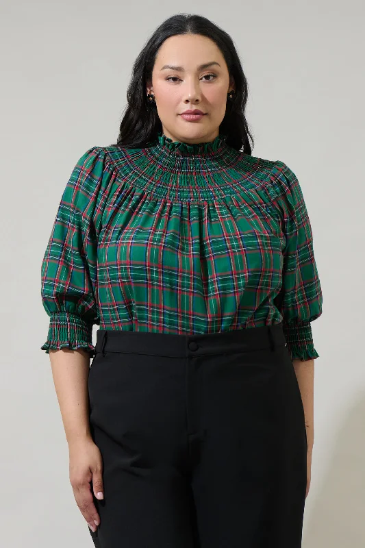 women's tops for those who value both quality and affordabilityJace Plaid Verity Smocked Top Curve