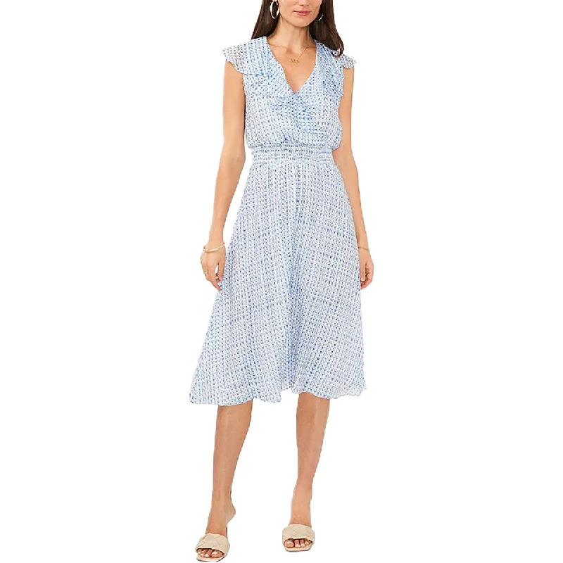 Knit DressVince Camuto Womens Ruffled Printed Midi Dress