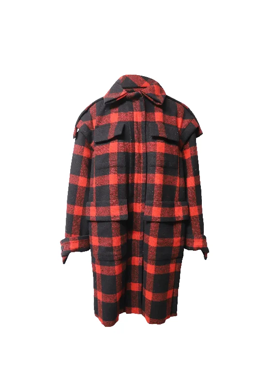 women's coats with satin liningsBurberry Plaid Winter Coat in Red Wool