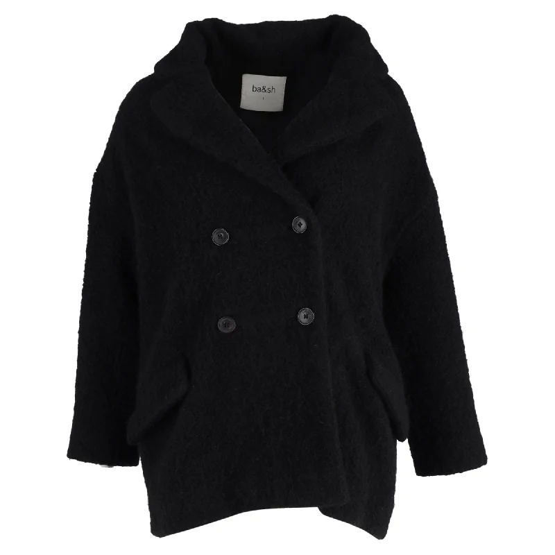 women's coats for layeringBa&Sh Gillie Double-Breasted Coat in Black Wool