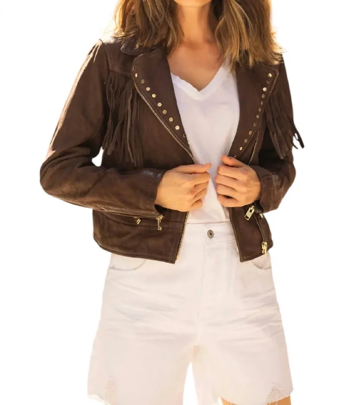 women's coats with geometric patternsFanny Leather Jacket In Dark Brown