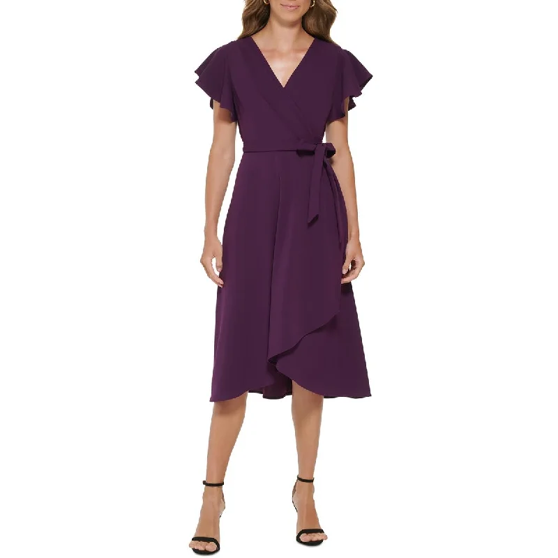 women's one-shoulder dressesDKNY Womens Crepe Midi Wrap Dress