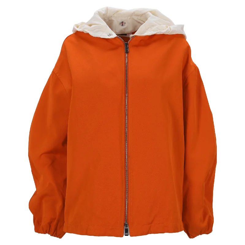 women's bomber jackets and coatsJil Sander Two-Toned Double Zipper Hooded Jacket in Orange Polyamide